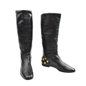 GUCCI: Black Leather & Gold Studded, Moto Boots